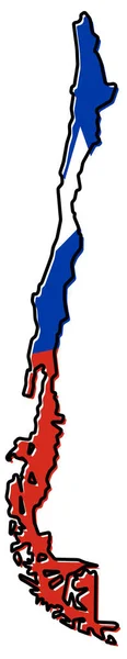 Mappa semplificata del profilo del Cile, con bandiera leggermente piegata sotto i — Vettoriale Stock