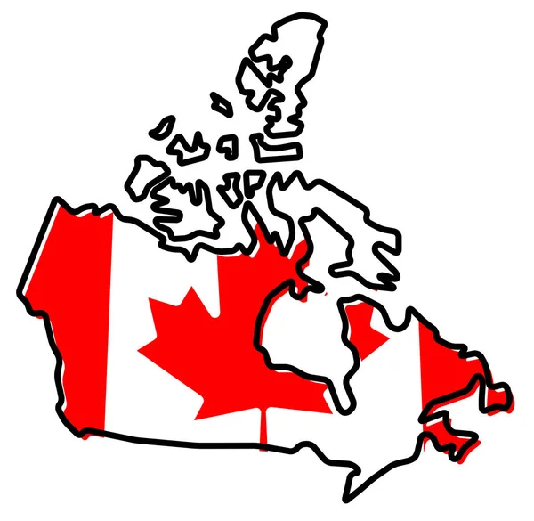 Carte simplifiée des contours du Canada, avec un drapeau légèrement courbé — Image vectorielle