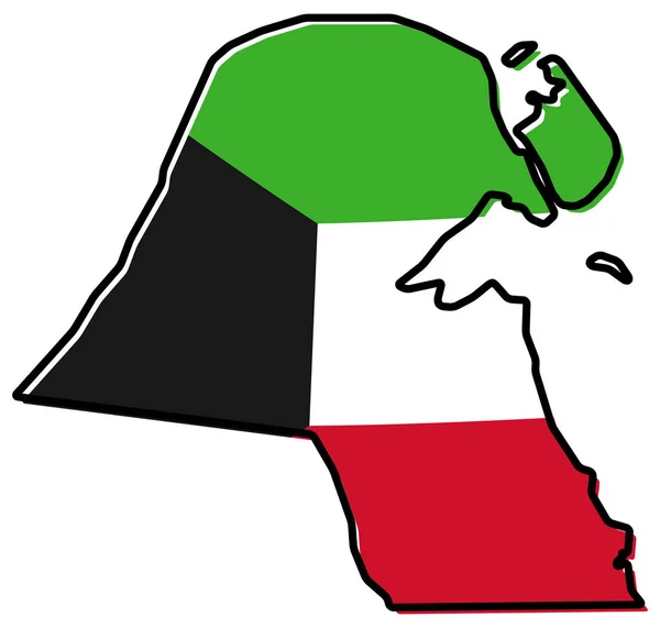 Mappa semplificata del profilo del Kuwait, con bandiera leggermente piegata sotto — Vettoriale Stock
