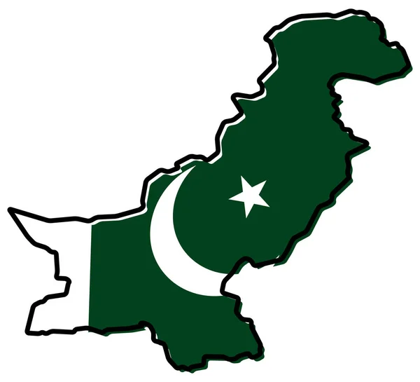 Mappa semplificata del profilo pakistano, con bandiera leggermente piegata — Vettoriale Stock