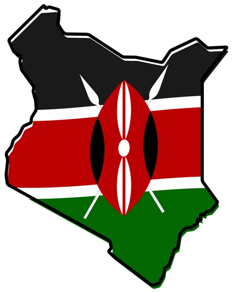 Egyszerűsített térképe Kenya vázlat, enyhén hajlított zászló alatt — Stock Vector