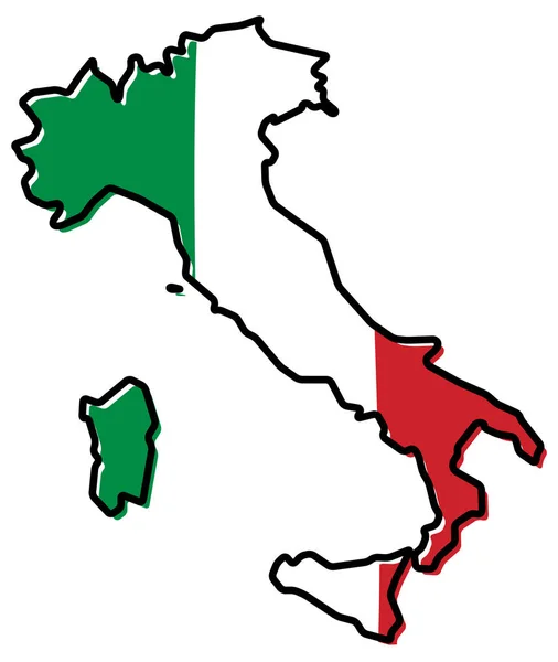 Mapa simplificado da Itália esboço, com bandeira ligeiramente dobrada sob i —  Vetores de Stock