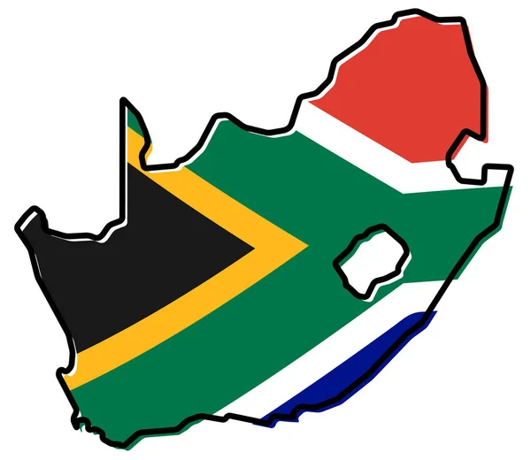 Mappa semplificata del Sudafrica, con bandiera leggermente piegata — Vettoriale Stock