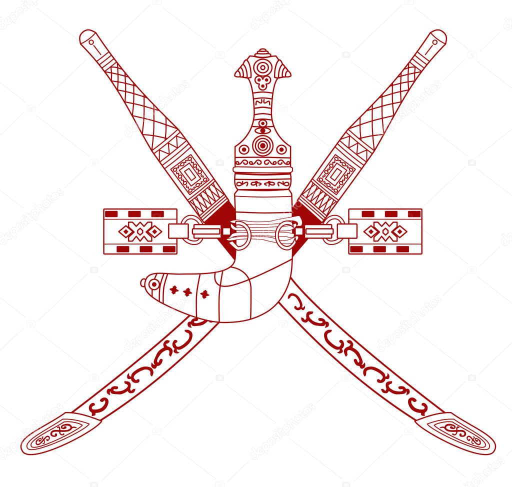 National emblem of Oman (Coat of Arms)  Khanjar dagger and two c