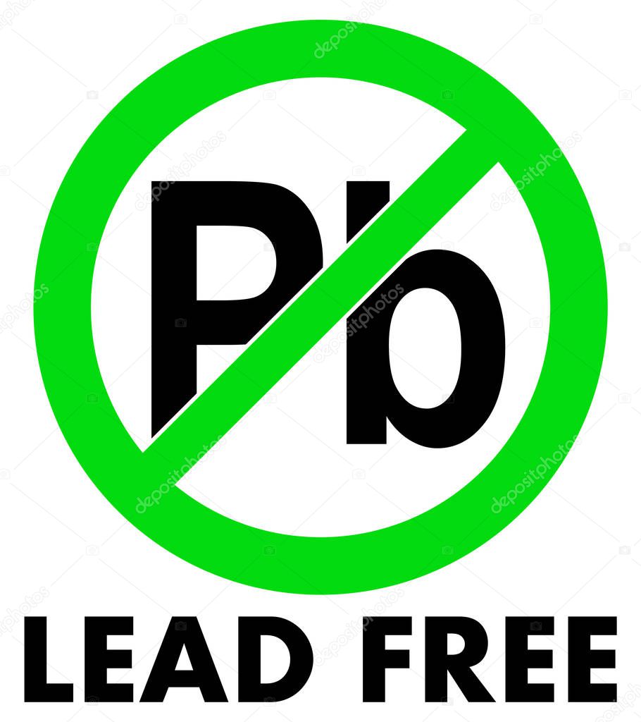 Lead (Plumbum) free icon. Letters Pb in green crossed circle