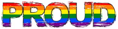 Sözcük gökkuşağı bayrağıyla (sembolü Lbgt) gurur, altında sıkıntı
