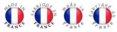 Simple Made in France/ French translation 3D button sign. Text a clipart