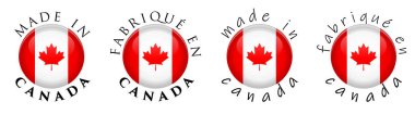 Simple Made in Canada / French translation 3D button sign. Text  clipart
