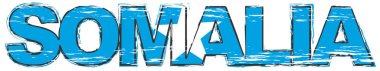 Altında Somali bayrağı olan Somali 'nin sözü, sıkıntılı bir sırıtış.