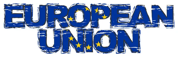 Tekst Europese Unie met Europese vlag eronder, noodlijdende grunge loo — Stockvector