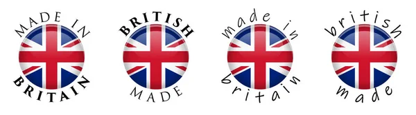 Απλό Made in Britain / British 3d κουμπί υπογράψει. Κείμενο γύρω από το cir — Διανυσματικό Αρχείο