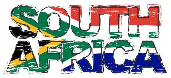 Текст ЮЖНАЯ Африка с национальным флагом под ним, расстроенный гранж — стоковый вектор