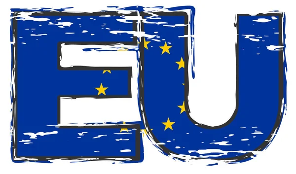 Palavra UE com bandeira da União Europeia debaixo dela, grunge loo angustiado — Vetor de Stock