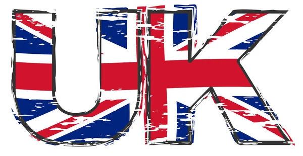 Letters UK with British Union Jack flag under it, distressed gru — Stock Vector