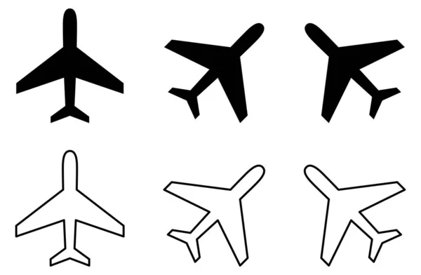 Icono de avión simple. Relleno, carrera y versión giratoria — Vector de stock