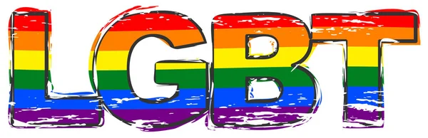 Palabra LGBT con la bandera del orgullo del arco iris debajo de ella, grunge angustiado lo — Archivo Imágenes Vectoriales