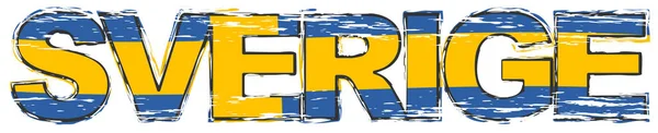 Word Sverige (Švédský překlad Švédska) s národní vlajkou — Stockový vektor