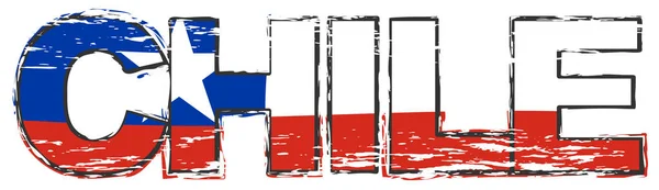 Palavra CHILE com bandeira nacional chilena sob ele, grung angustiado —  Vetores de Stock