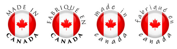 Simple Made in Canada / French translation 3D button sign. Text 