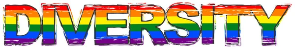 Palabra DIVERSIDAD con orgullo bandera arco iris (símbolo de LBGT) debajo de ella — Archivo Imágenes Vectoriales