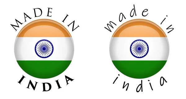 Egyszerű Made in India 3D gomb jel. Szöveg kör körül Ind — Stock Vector