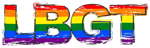 Palabra LBGT con la bandera del orgullo del arco iris debajo de ella, grunge angustiado lo — Archivo Imágenes Vectoriales