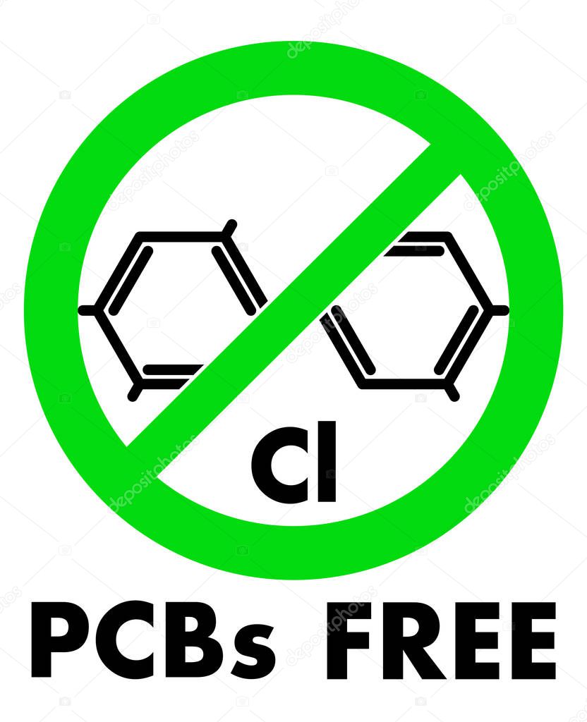 PCBs free icon. Polychlorinated biphenyls chemical molecule and 