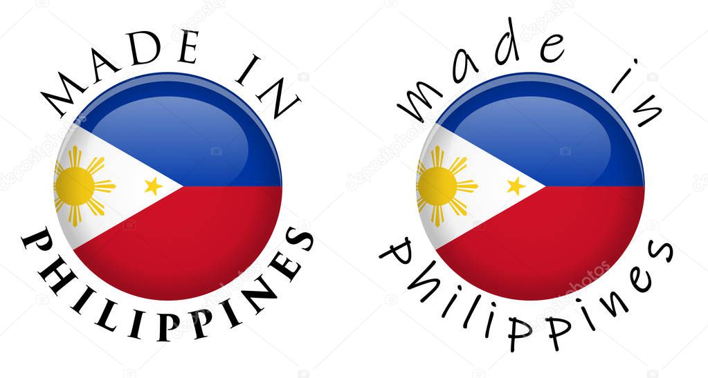 Simple Made in Philippines 3D button sign. Text around circle wi