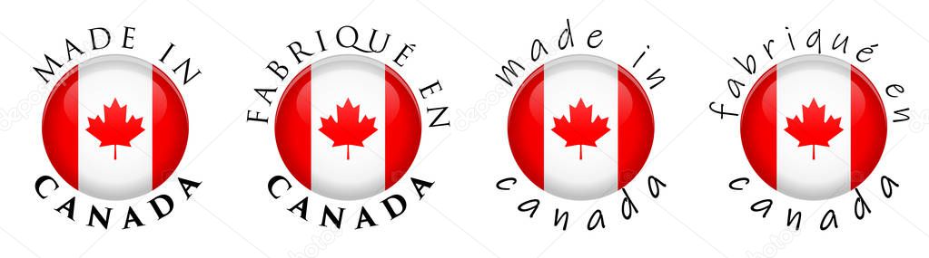 Simple Made in Canada / French translation 3D button sign. Text 