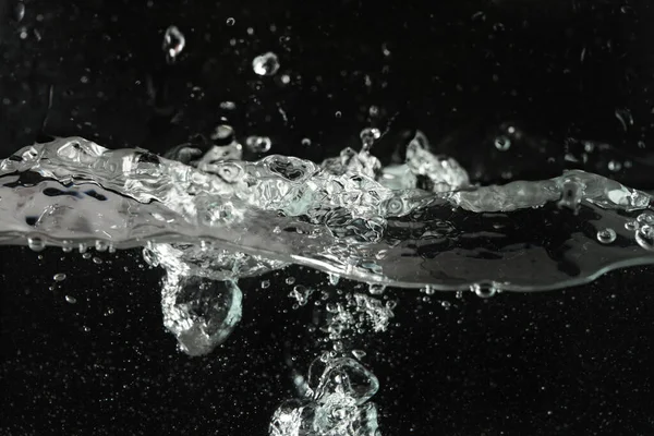 Water Splashing Poured Aquarium Tank Black Background — Stock Photo, Image