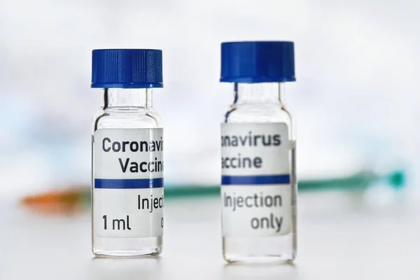 Coronavirus Covid Vaccine Concept Own Design Real Product Невеликі Скляні — стокове фото