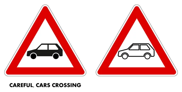 警告车标志 简单的红色三角形车辆绘图 — 图库矢量图片