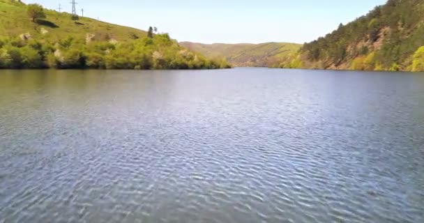 夏の日の湖先の風景の空撮 — ストック動画