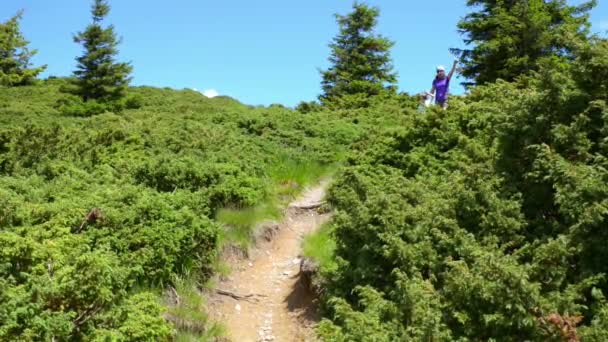 Mooie Jonge Moeder Ontspannen Genieten Van Bergen Met Haar Kind — Stockvideo