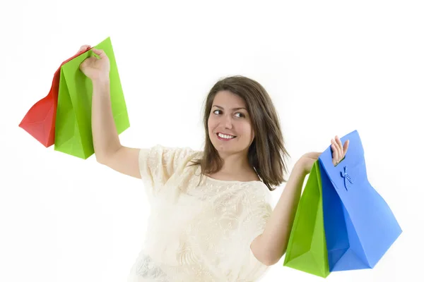 Cute Girl Coming Happy Shopping — Stock Photo, Image
