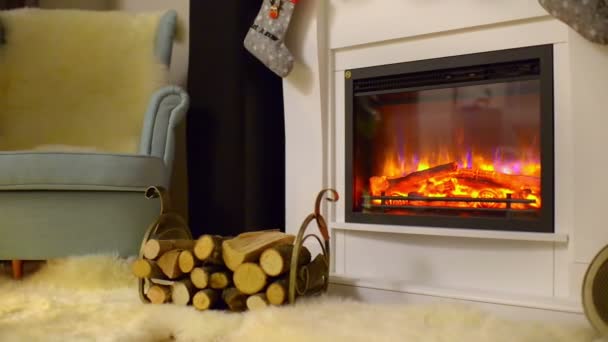 Vista Interior Una Habitación Decorada Para Navidad — Vídeo de stock