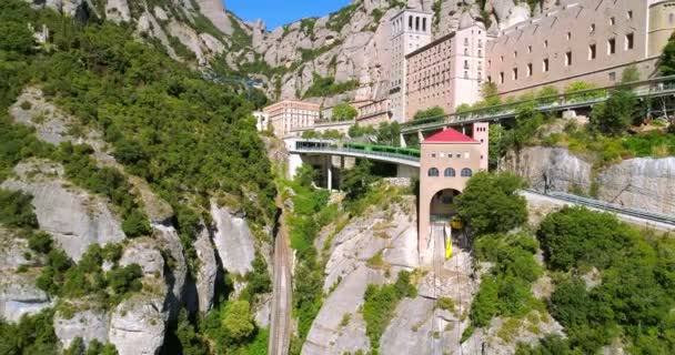 Aerial View Monstserrat Monastery Mountains Summer Day — Stock Video