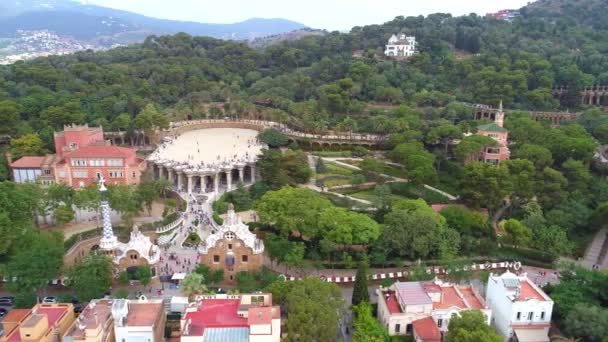 Вид Воздуха Знаменитый Парк Гуэль Барселоне Испания — стоковое видео