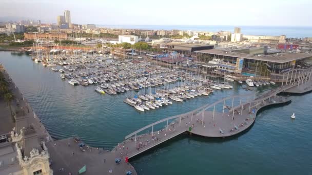 Barcelonas Hamn Flygfoto Sommardag — Stockvideo