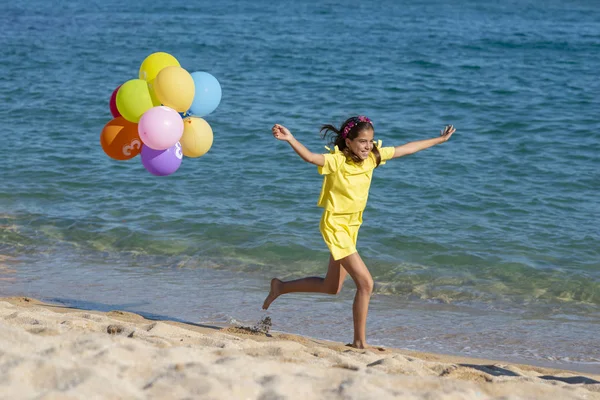 Happy Girl Running on Beach — Stock Photo, Image