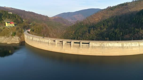 Aerial View Dam Located Romanian Mountains — Stock Video