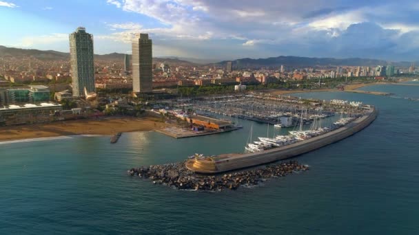 Puerto Barcelona Olimpyc Ciutadella Vila Olimpica Vista Aérea Día Verano — Vídeos de Stock