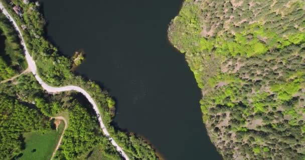 Letecký Pohled Jezero Cíl Krajina Ráno Letní Den — Stock video