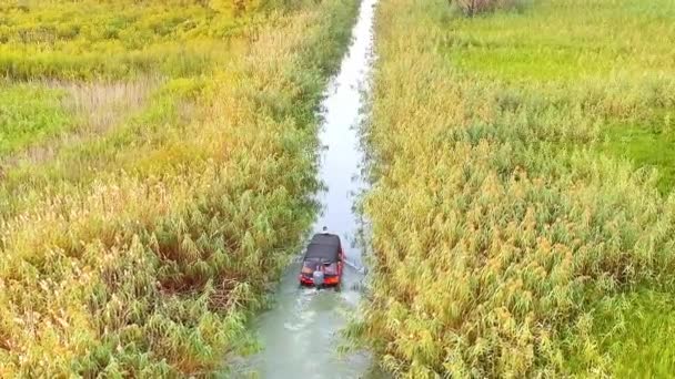 Touristes Sur Bateau Dans Canal Ciotica Delta Danube Roumanie Journée — Video