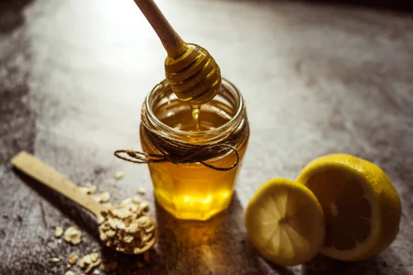 Honey Lemon Oatmeal Home Remedy Prevent Colds — Stock Photo, Image