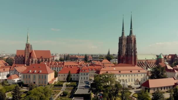 Polônia Wroclaw Ostrow Tumski Park Odra River Vídeo Aéreo — Vídeo de Stock