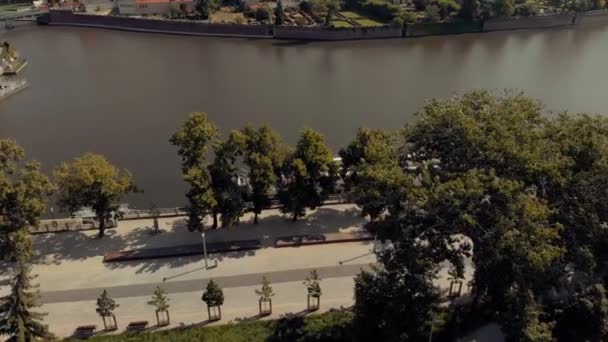 Polen Wroclaw Ostrow Tumski Park Rivier Odra Luchtfoto Video — Stockvideo