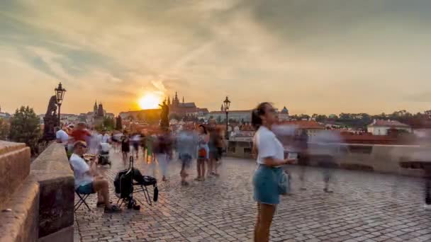 Praga Charles Bridge Time Lapse Vídeo Filmagem De Stock