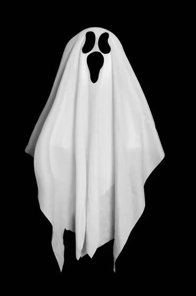 White ghost from the blanket on black background. Halloween decoration. — Stock Photo, Image