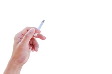 Elini adam tutam sigara ve beyaz arka plan.